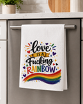 Love Is a Fucking Rainbow Waffle Weave Kitchen Towel